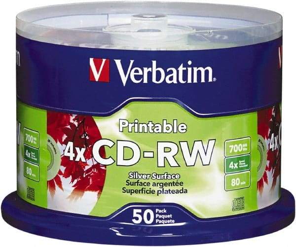 Verbatim - Silver CD-RW Discs - Use with CD, DVD Drives - Eagle Tool & Supply