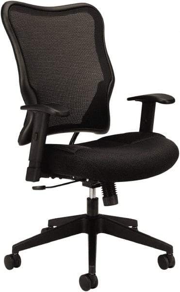 Basyx - 40-1/2" High High Back Chair - 26" Wide x 26-3/8" Deep, Leather Seat, Black - Eagle Tool & Supply