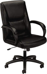 Basyx - 45" High Executive Mid Back Chair - 25" Wide x 39-1/4" Deep, Leather Seat, Black - Eagle Tool & Supply