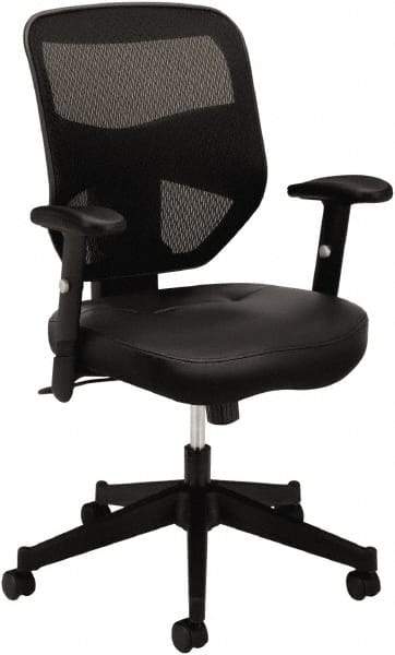 Basyx - 42-1/2" High High Back Chair - 29" Wide x 36" Deep, Leather Seat, Black - Eagle Tool & Supply