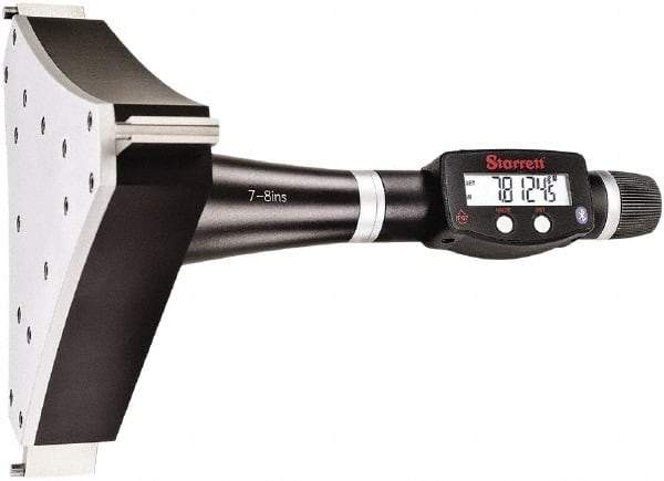 Starrett - 7" to 8", IP67, Carbide Face Electronic Inside Micrometer - 0.00005" Resolution, 0.0003" Accuracy, 4-1/2" Gage Depth - Eagle Tool & Supply