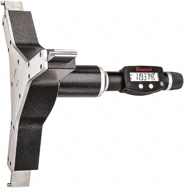 Starrett - 11" to 12", IP67, Carbide Face Electronic Inside Micrometer - 0.00005" Resolution, 0.00035" Accuracy, 4-5/8" Gage Depth - Eagle Tool & Supply