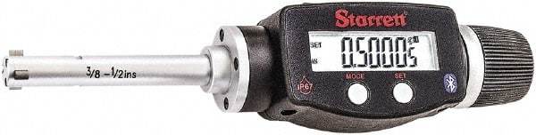 Starrett - 3/8" to 1/2", IP67, Carbide Face Electronic Inside Micrometer - 0.00005" Resolution, 0.00015" Accuracy, 2-1/4" Gage Depth - Eagle Tool & Supply