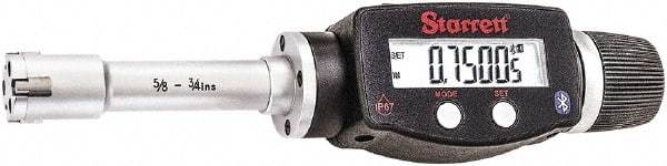 Starrett - 5/8" to 3/4", IP67, Carbide Face Electronic Inside Micrometer - 0.00005" Resolution, 0.00015" Accuracy, 2-3/8" Gage Depth - Eagle Tool & Supply