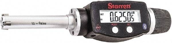Starrett - 1/2" to 5/8", IP67, Carbide Face Electronic Inside Micrometer - 0.00005" Resolution, 0.00015" Accuracy, 2-3/8" Gage Depth - Eagle Tool & Supply