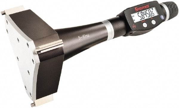 Starrett - 5" to 6", IP67, Carbide Face Electronic Inside Micrometer - 0.00005" Resolution, 0.00025" Accuracy, 4-1/2" Gage Depth - Eagle Tool & Supply