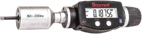 Starrett - 0.16" to 0.2", IP67, Carbide Face Electronic Inside Micrometer - 0.00005" Resolution, 0.00015" Accuracy, 3/4" Gage Depth - Eagle Tool & Supply