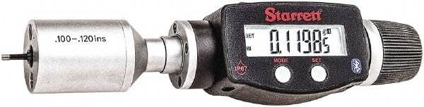 Starrett - 0.1" to 0.12", IP67, Carbide Face Electronic Inside Micrometer - 0.00005" Resolution, 0.00015" Accuracy, 3/8" Gage Depth - Eagle Tool & Supply