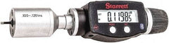 Starrett - 0.1" to 0.12", IP67, Carbide Face Electronic Inside Micrometer - 0.00005" Resolution, 0.00015" Accuracy, 3/8" Gage Depth - Eagle Tool & Supply