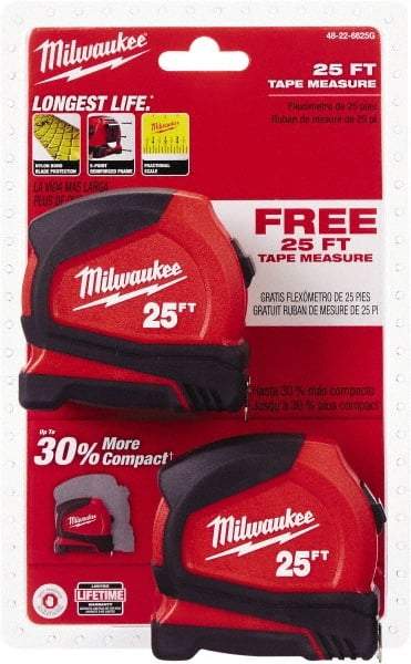 Milwaukee Tool - 25' x 1" Tape Measure - 1/16" Graduation - Eagle Tool & Supply