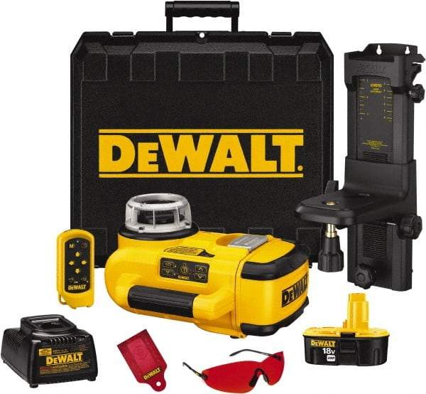 DeWALT - 1,500' Measuring Range, 1/8" at 100' Accuracy, Self-Leveling Rotary Laser - ±5° Self Leveling Range, 60, 250 & 600 RPM, 1 Beam, Lithium-Ion Battery Included - Eagle Tool & Supply