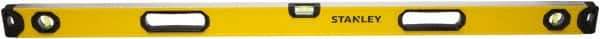 Stanley - 48" Long 3 Vial Box Beam Level - Aluminum, Yellow, 1 Level & 2 Plumb Vials - Eagle Tool & Supply