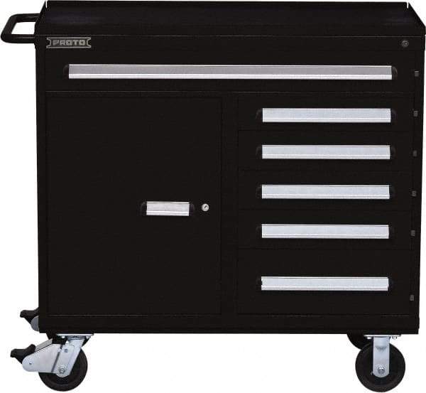 Proto - 6 Drawer Steel Tool Roller Cabinet - 45" Wide x 42-1/2" High x 21-3/8" Deep, Ball Bearing Drawer Slides, Black - Eagle Tool & Supply