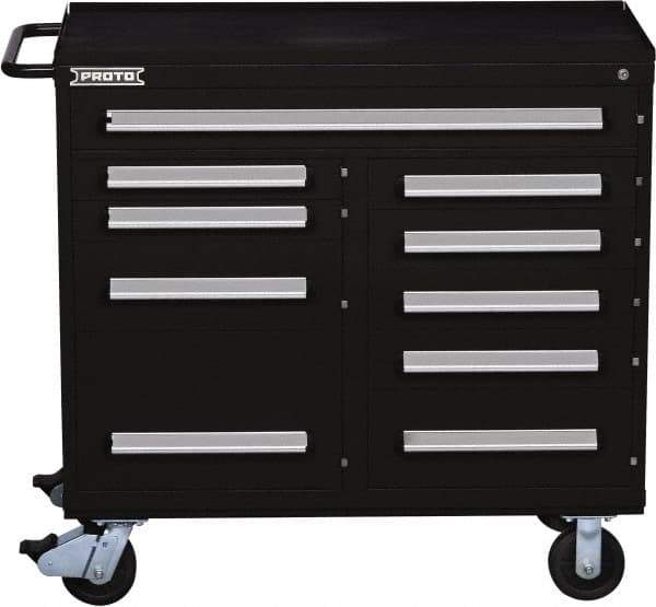 Proto - 10 Drawer Steel Tool Roller Cabinet - 45" Wide x 42-1/2" High x 21-3/8" Deep, Ball Bearing Drawer Slides, Black - Eagle Tool & Supply