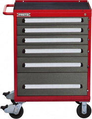Proto - 6 Drawer Steel Tool Roller Cabinet - 30" Wide x 42-1/2" High x 21-3/8" Deep, Ball Bearing Drawer Slides, Safety Red/Gray - Eagle Tool & Supply