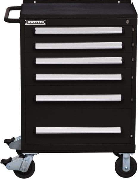 Proto - 6 Drawer Steel Tool Roller Cabinet - 30" Wide x 42-1/2" High x 21-3/8" Deep, Ball Bearing Drawer Slides, Black - Eagle Tool & Supply