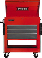 Proto - 3 Drawer Steel Tool Roller Cabinet - 37" Wide x 43" High x 20" Deep, Ball Bearing Drawer Slides, Safety Red/Gray - Eagle Tool & Supply