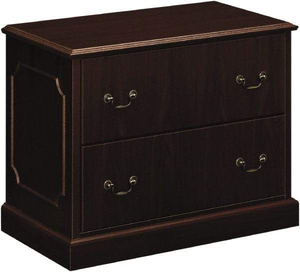 Hon - 37-1/2" Wide x 29-1/2" High x 20-1/2" Deep, 2 Drawer Lateral File - Laminated, Mahogany - Eagle Tool & Supply