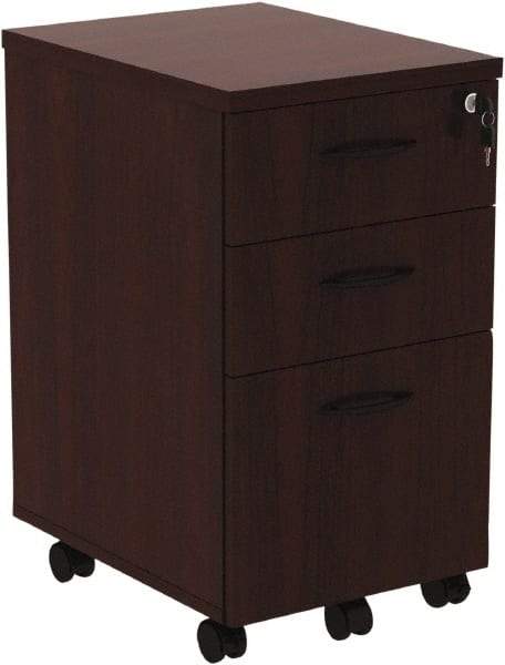 ALERA - 15.88" Wide x 28.38" High x 20-1/2" Deep, 3 Drawer Pedestal - Woodgrain Laminate, Mahogany - Eagle Tool & Supply