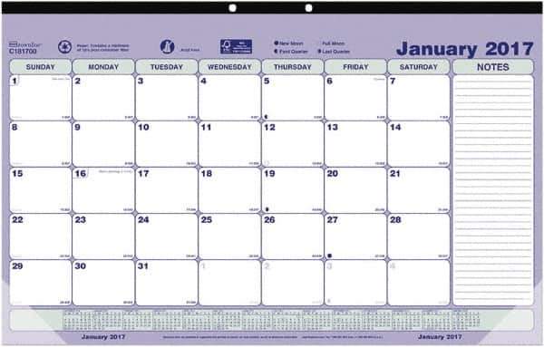 Brownline - 12 Sheet, 6-7/8 x 8-3/4", Desk Pad Calendar - Blue, White & Green - Eagle Tool & Supply