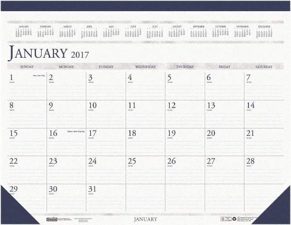 House of Doolittle - 12 Sheet, 8-1/2 x 11", Desk Pad Calendar - White & Blue - Eagle Tool & Supply