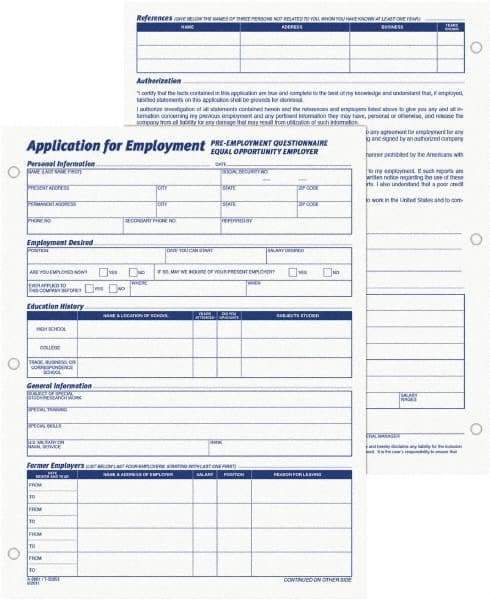 TOPS - 50 Sheet, 8-3/8 x 11", Employment Application Form - White - Eagle Tool & Supply