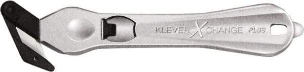 Klever Innovations - Recessed/Hook Blade Safety Cutter - 1-3/4" Carbon Steel Blade, Silver Magnesium Handle, 1 Blade Included - Eagle Tool & Supply