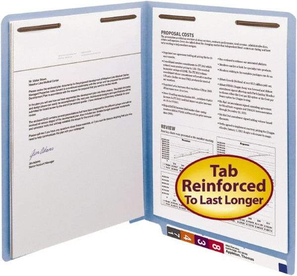 SMEAD - 8-1/2 x 11", Letter Size, Blue, File Folders with End Tab - 11 Point Stock, Straight Tab Cut Location - Eagle Tool & Supply