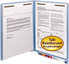 SMEAD - 8-1/2 x 11", Letter Size, Blue, File Folders with End Tab - 11 Point Stock, Straight Tab Cut Location - Eagle Tool & Supply