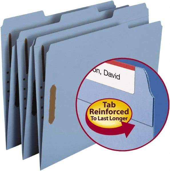 SMEAD - 8-1/2 x 11", Letter Size, Blue, File Folders with Top Tab - 11 Point Stock, Assorted Tab Cut Location - Eagle Tool & Supply