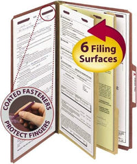SMEAD - 9-1/2 x 14-1/2", Legal, Red, Classification Folders with Top Tab Fastener - 25 Point Stock, Right of Center Tab Cut Location - Eagle Tool & Supply