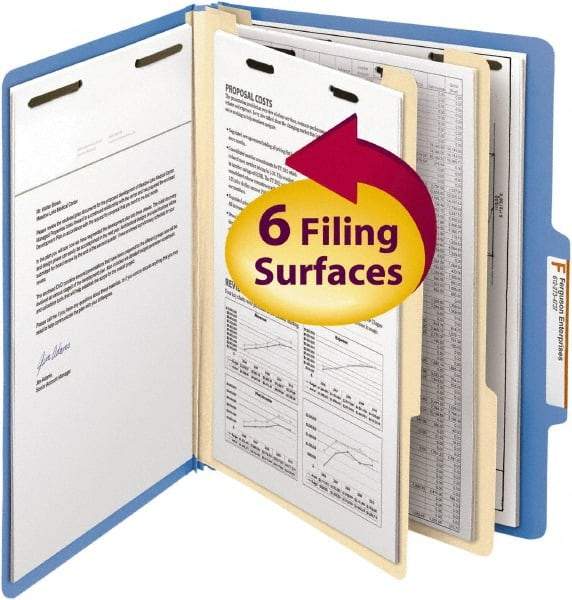 SMEAD - 8-1/2 x 11", Letter Size, Blue, Classification Folders with Top Tab Fastener - 14 Point Stock, Right of Center Tab Cut Location - Eagle Tool & Supply