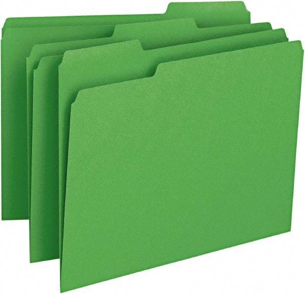 SMEAD - 8-1/2 x 11", Letter Size, Green, File Folders with Top Tab - 11 Point Stock, Assorted Tab Cut Location - Eagle Tool & Supply
