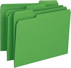 SMEAD - 8-1/2 x 11", Letter Size, Green, File Folders with Top Tab - 11 Point Stock, Assorted Tab Cut Location - Eagle Tool & Supply