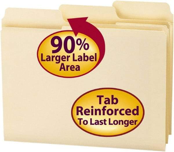 SMEAD - 8-1/2 x 11", Letter Size, Manila, File Folders with Top Tab - 11 Point Stock, Assorted Tab Cut Location - Eagle Tool & Supply