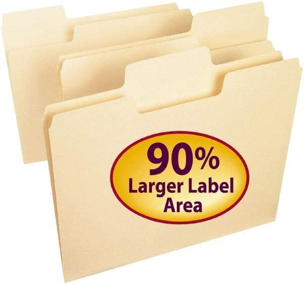 SMEAD - 8-1/2 x 11", Letter Size, Manila, File Folders with Top Tab - 11 Point Stock, Assorted Tab Cut Location - Eagle Tool & Supply