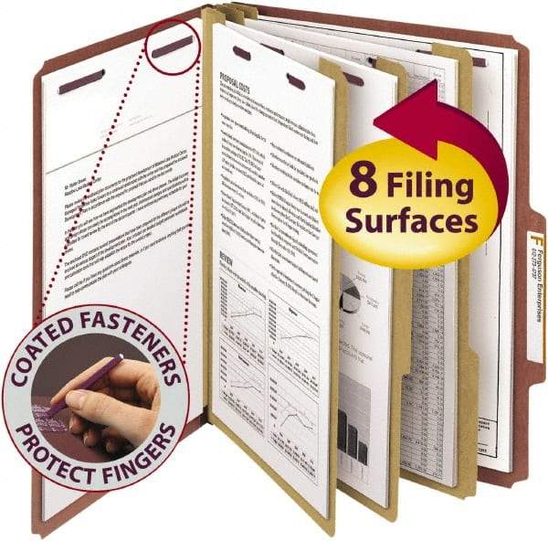 SMEAD - 8-1/2 x 11", Letter Size, Red, Classification Folders with Top Tab Fastener - 25 Point Stock, Right of Center Tab Cut Location - Eagle Tool & Supply