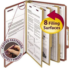 SMEAD - 8-1/2 x 11", Letter Size, Red, Classification Folders with Top Tab Fastener - 25 Point Stock, Right of Center Tab Cut Location - Eagle Tool & Supply