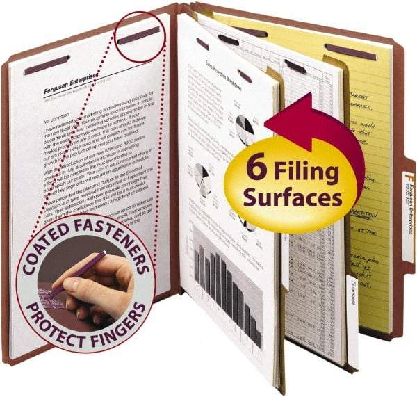 SMEAD - 8-1/2 x 11", Letter Size, Red, Classification Folders with Top Tab Fastener - 25 Point Stock, Right of Center Tab Cut Location - Eagle Tool & Supply