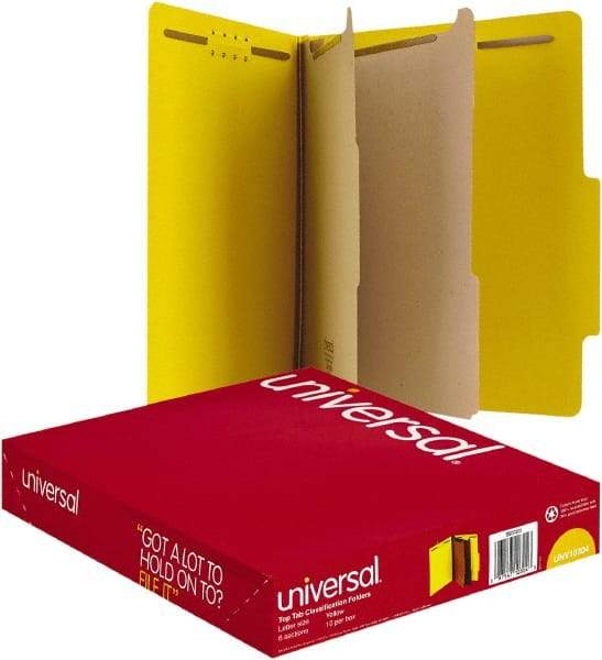 UNIVERSAL - 8-1/2 x 11", Letter Size, Yellow, Classification Folders with Top Tab Fastener - 25 Point Stock, Right of Center Tab Cut Location - Eagle Tool & Supply