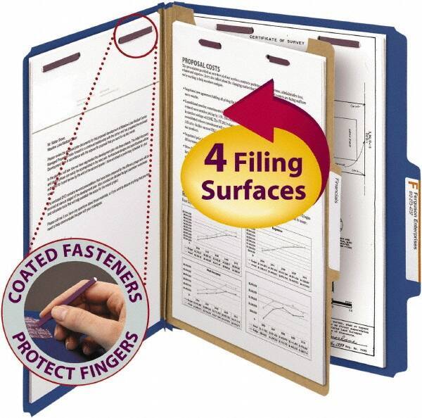 SMEAD - 8-1/2 x 11", Letter Size, Dark Blue, Classification Folders with Top Tab Fastener - 23 Point Stock, Right of Center Tab Cut Location - Eagle Tool & Supply