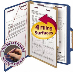 SMEAD - 8-1/2 x 11", Letter Size, Dark Blue, Classification Folders with Top Tab Fastener - 23 Point Stock, Right of Center Tab Cut Location - Eagle Tool & Supply