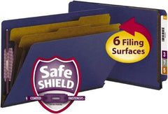SMEAD - 9-1/2 x 14-1/2", Legal, Dark Blue, Classification Folders with End Tab Fastener - 23 Point Stock, Straight Tab Cut Location - Eagle Tool & Supply