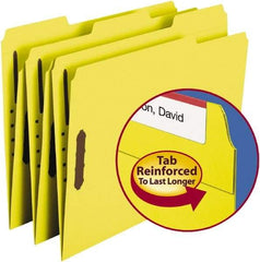 SMEAD - 8-1/2 x 11", Letter Size, Yellow, File Folders with Top Tab - 11 Point Stock, Assorted Tab Cut Location - Eagle Tool & Supply