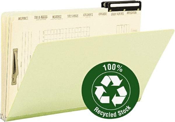 SMEAD - 9-1/2 x 14-1/2", Legal, Green, Classification Folders with Top Tab Fastener - 25 Point Stock, Right of Center Tab Cut Location - Eagle Tool & Supply