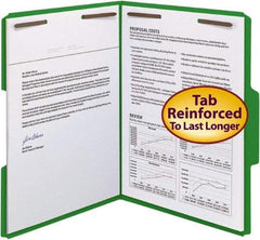 SMEAD - 8-1/2 x 11", Letter Size, Green, File Folders with Top Tab - 11 Point Stock, Assorted Tab Cut Location - Eagle Tool & Supply