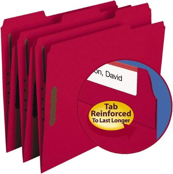 SMEAD - 8-1/2 x 11", Letter Size, Red, File Folders with Top Tab - 11 Point Stock, Assorted Tab Cut Location - Eagle Tool & Supply