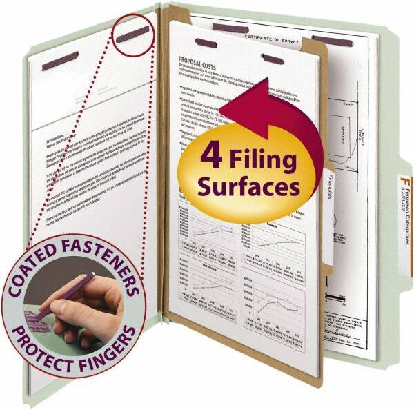 SMEAD - 8-1/2 x 11", Letter Size, Gray/Green, Classification Folders with Top Tab Fastener - 25 Point Stock, Right of Center Tab Cut Location - Eagle Tool & Supply
