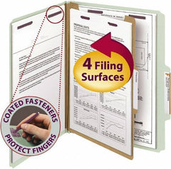 SMEAD - 8-1/2 x 11", Letter Size, Gray/Green, Classification Folders with Top Tab Fastener - 25 Point Stock, Right of Center Tab Cut Location - Eagle Tool & Supply