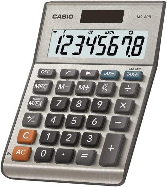 Casio - 8-Digit LCD Financial Calculator - 8 x 1 Display Size, Silver, Battery & Solar Powered, 1-1/2" Long x 5-3/4" Wide - Eagle Tool & Supply